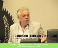 Reconhecimento:  Depois de 14 anos, entrega de  honraria a Francisco Claudino